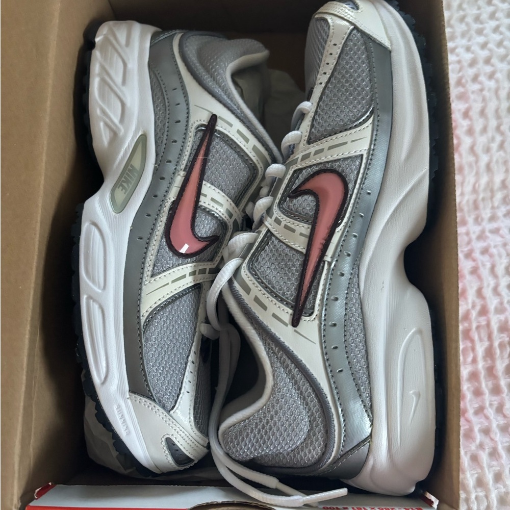 Nike Silver and White Sneakers with pink Swoosh